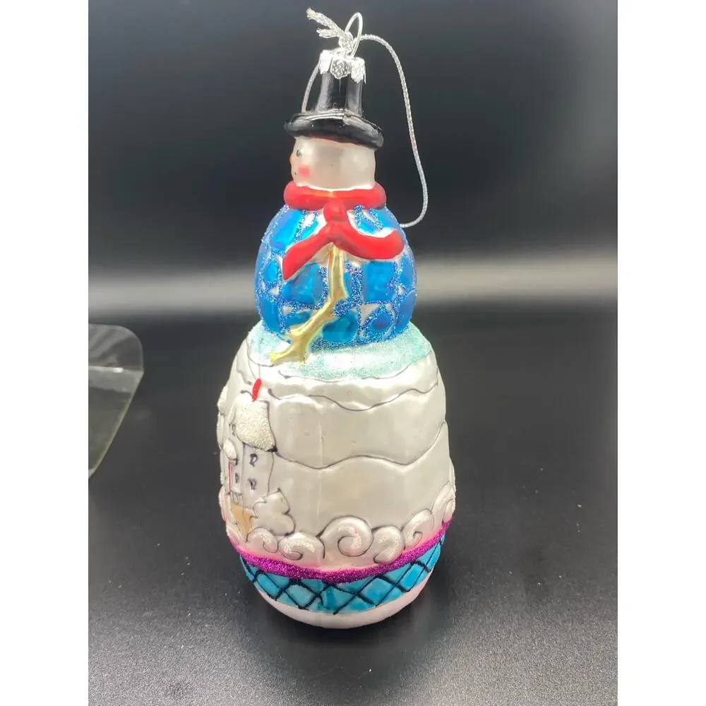 Jim shore Snowman 2002‎ Vintage large Hand Blown glass Christmas Ornament